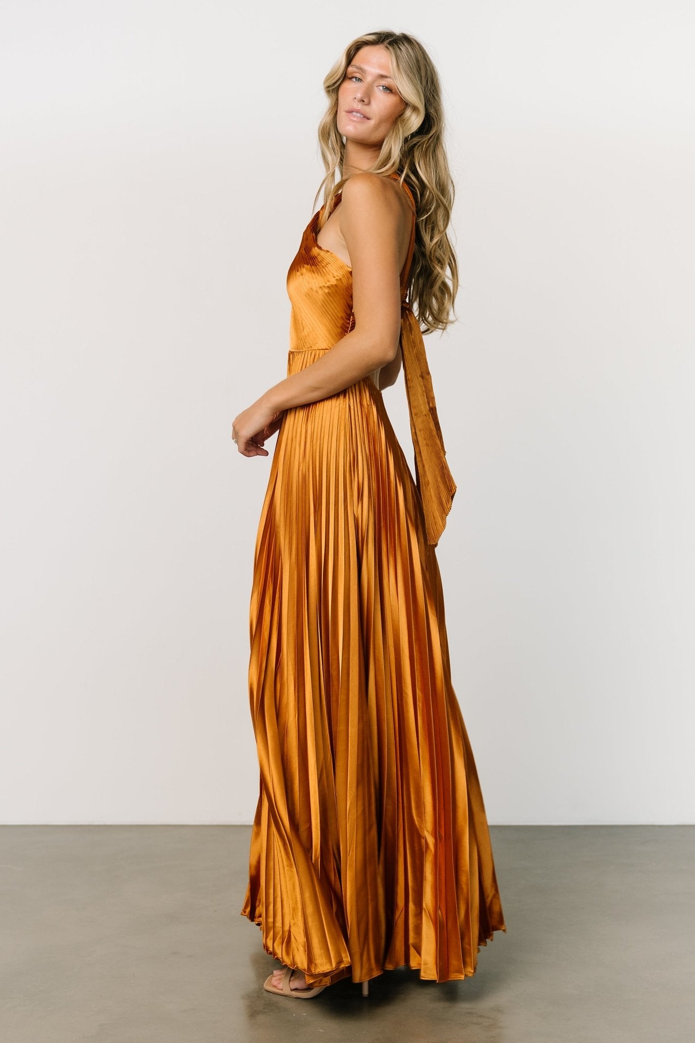 Sandra Pleated Maxi Dress | Copper | Baltic Born | Kleider