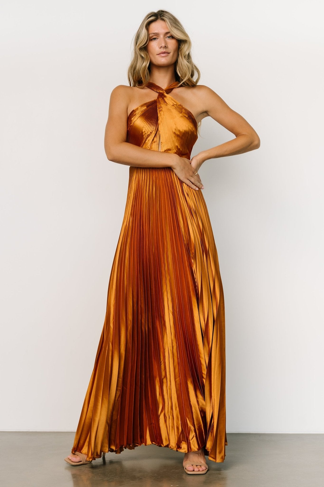 Sandra Pleated Maxi Dress | Copper