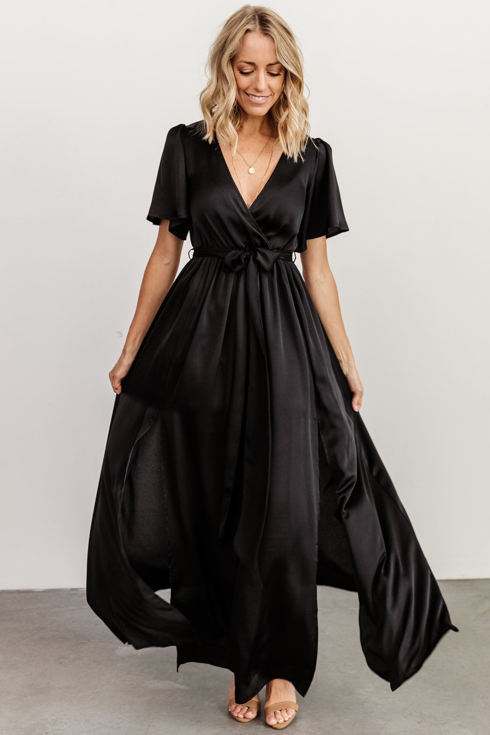 Sicily Satin Maxi Dress | Black