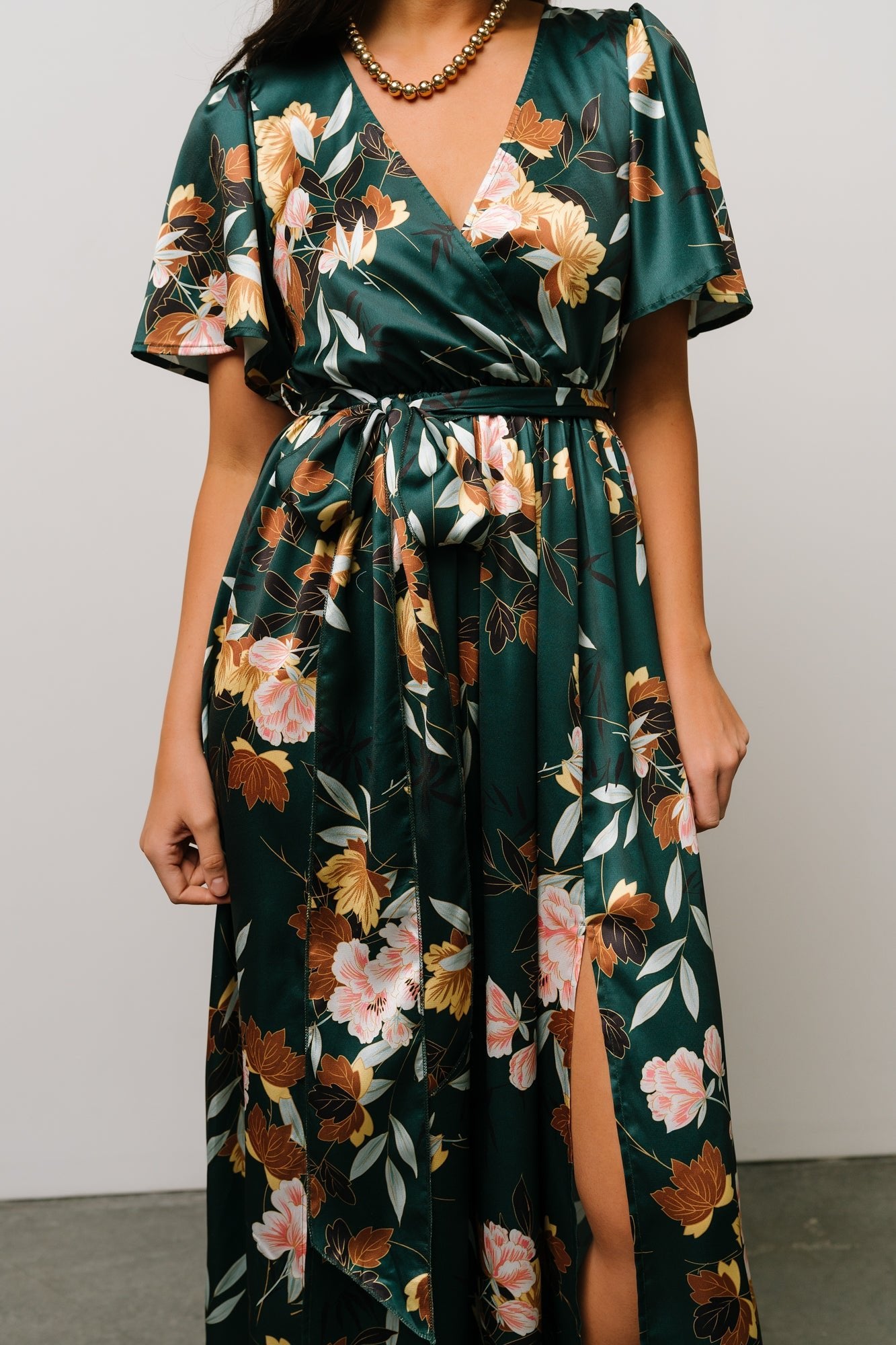 Sicily Satin Maxi Dress | Dark Green Floral
