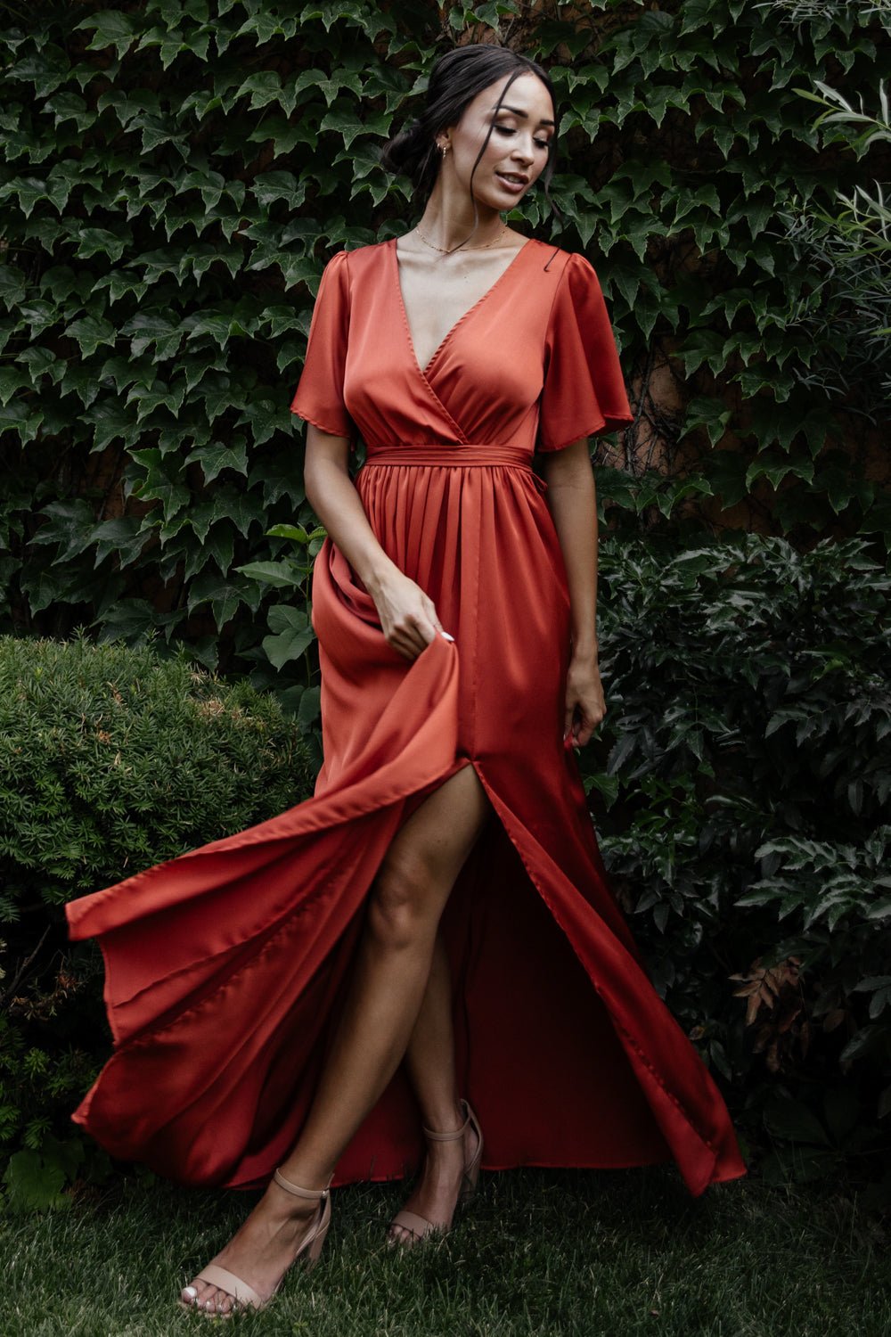 Sicily Satin Maxi Dress - Rust Satin Maxi | Baltic Born Xs Sicily Satin Maxi Dress - Rust Satin Maxi | Baltic Born Xs