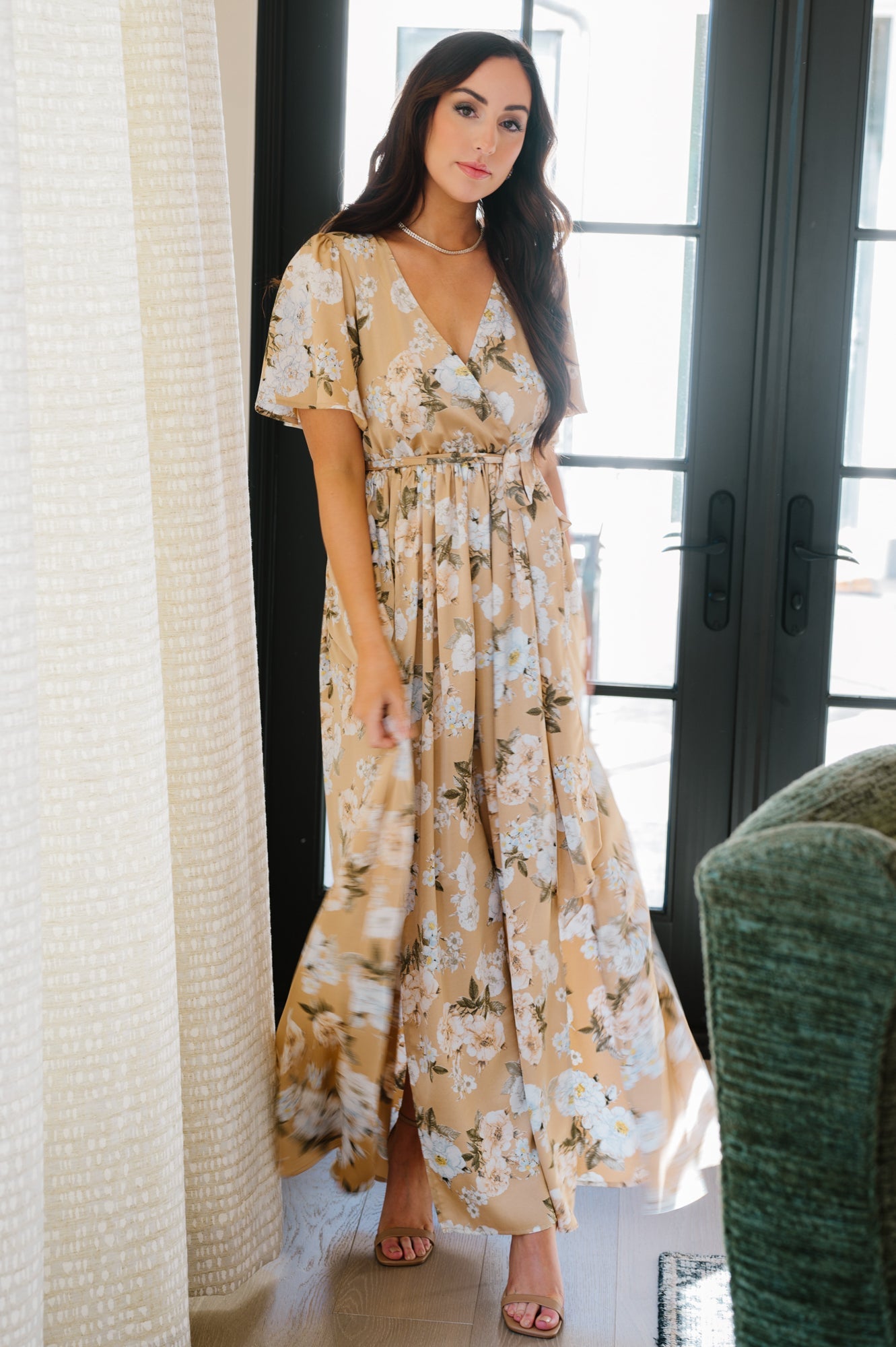 Taupe floral maxi dress Clearance