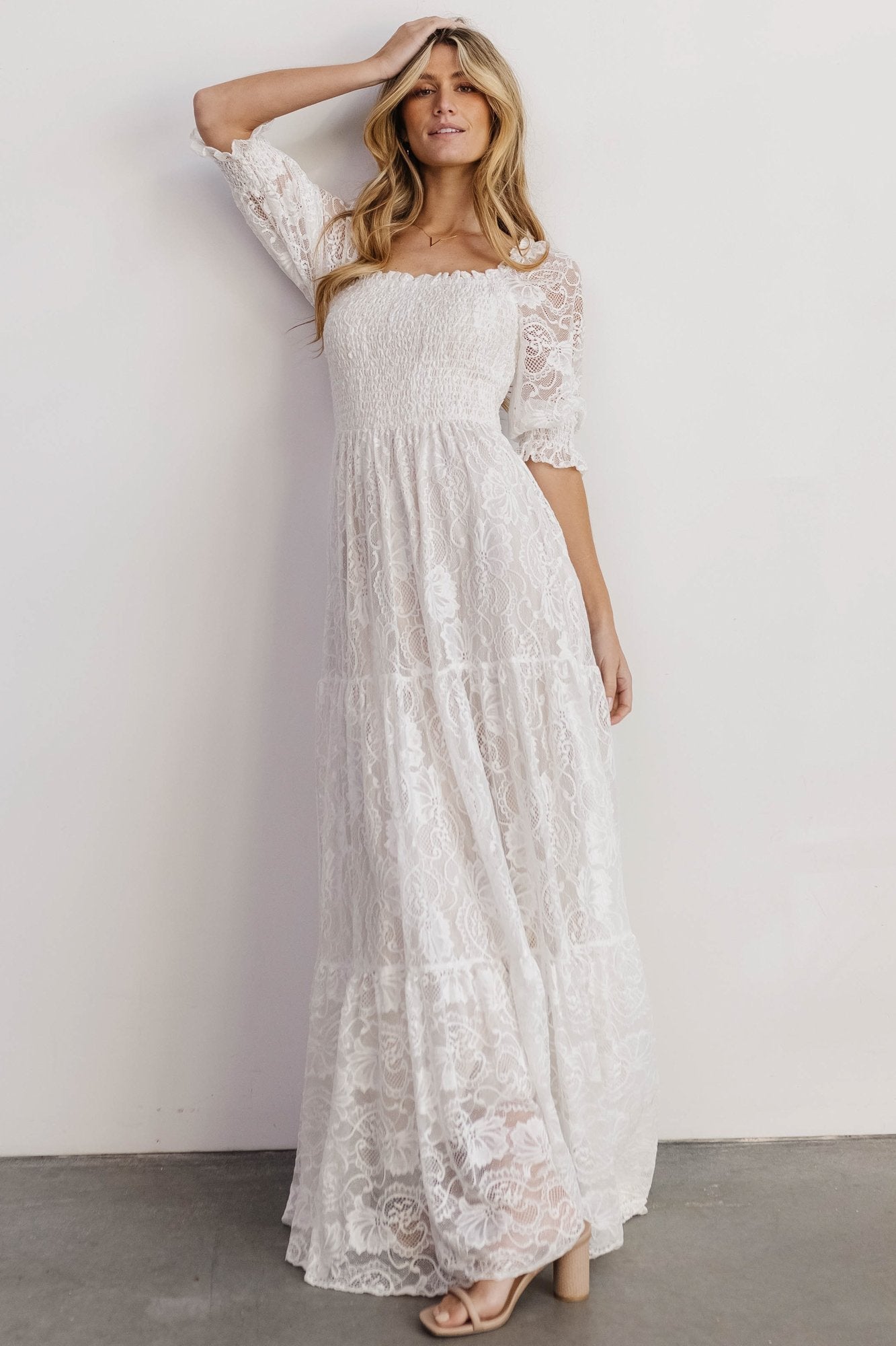 Stella Smocked Lace Maxi Dress | Off White