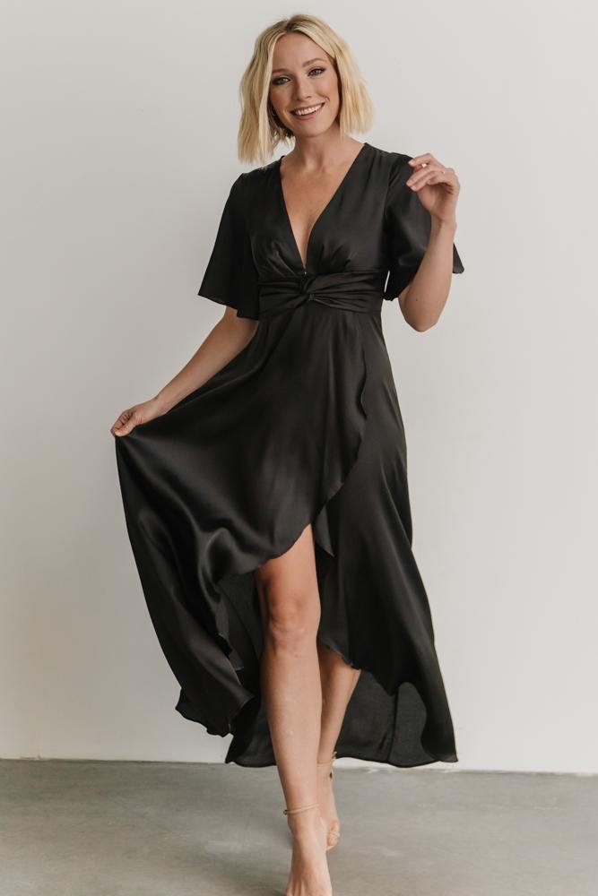 Stina Satin Maxi Dress | Black