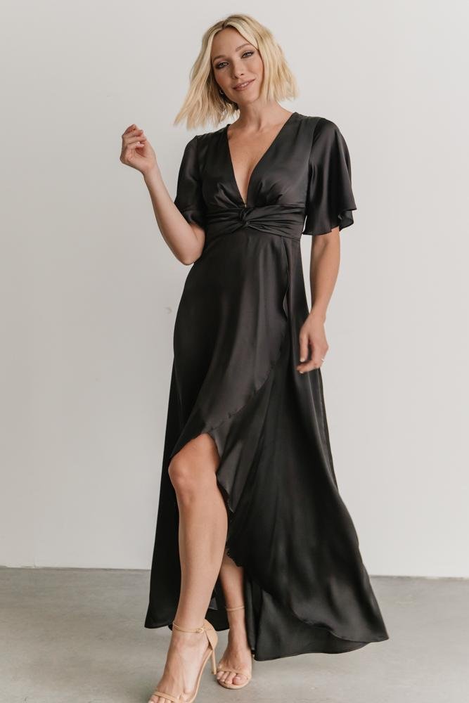 Stina Satin Maxi Dress | Black