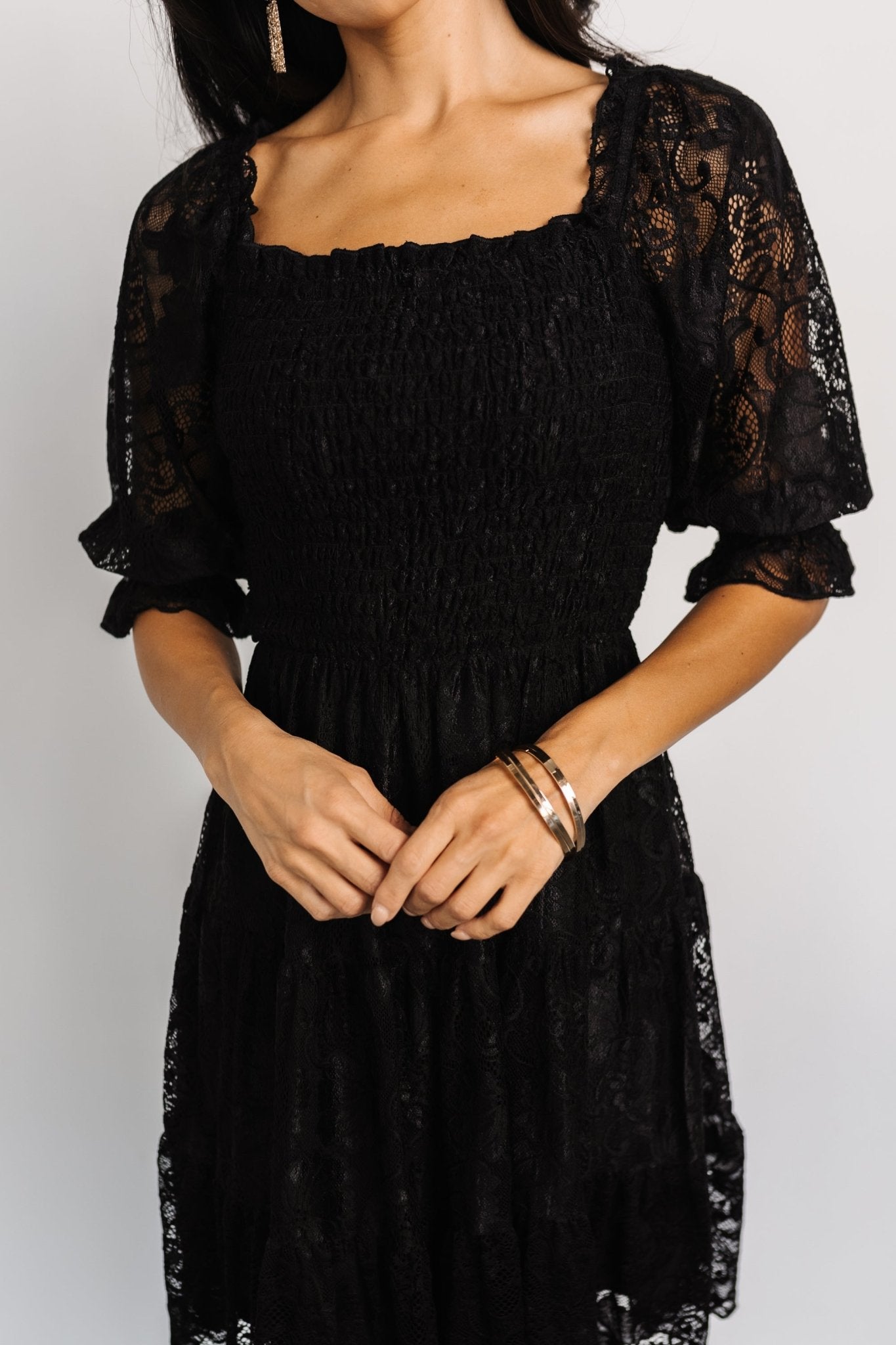 Tate Smocked Lace Short Dress | Black | Baltic Born