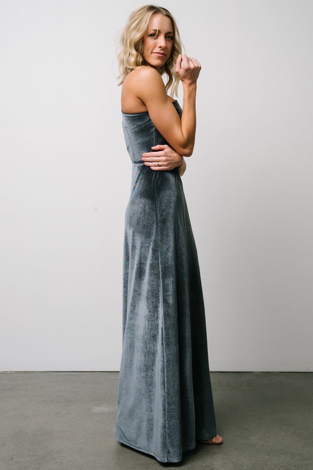 Tatiana Velvet One Shoulder Maxi Dress | Slate Blue
