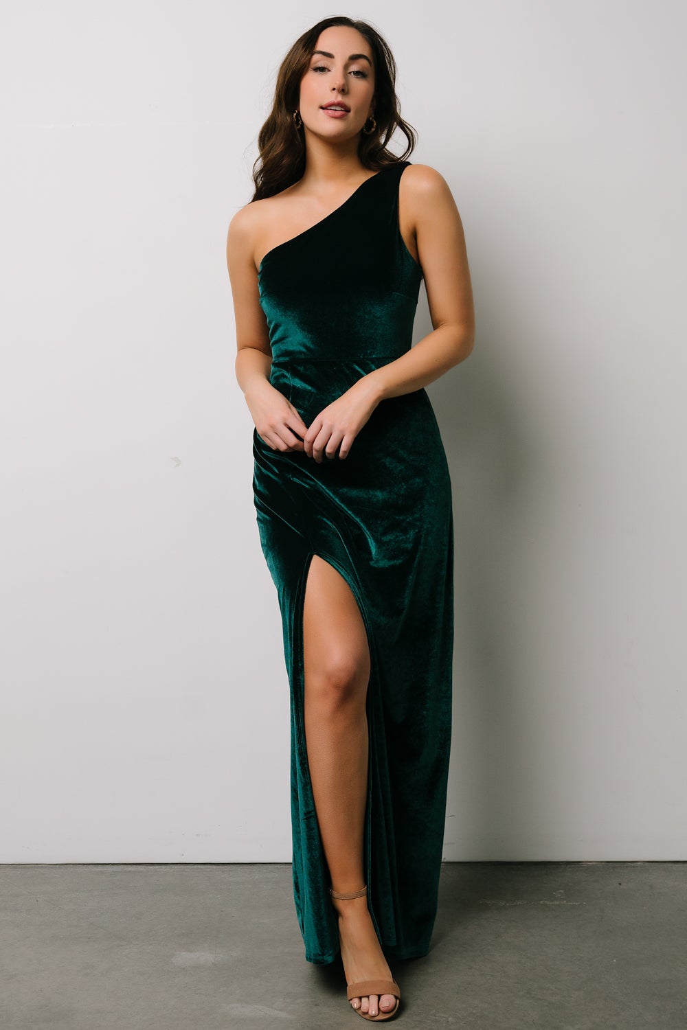 Tatiana Velvet One Shoulder Maxi Dress, Emerald