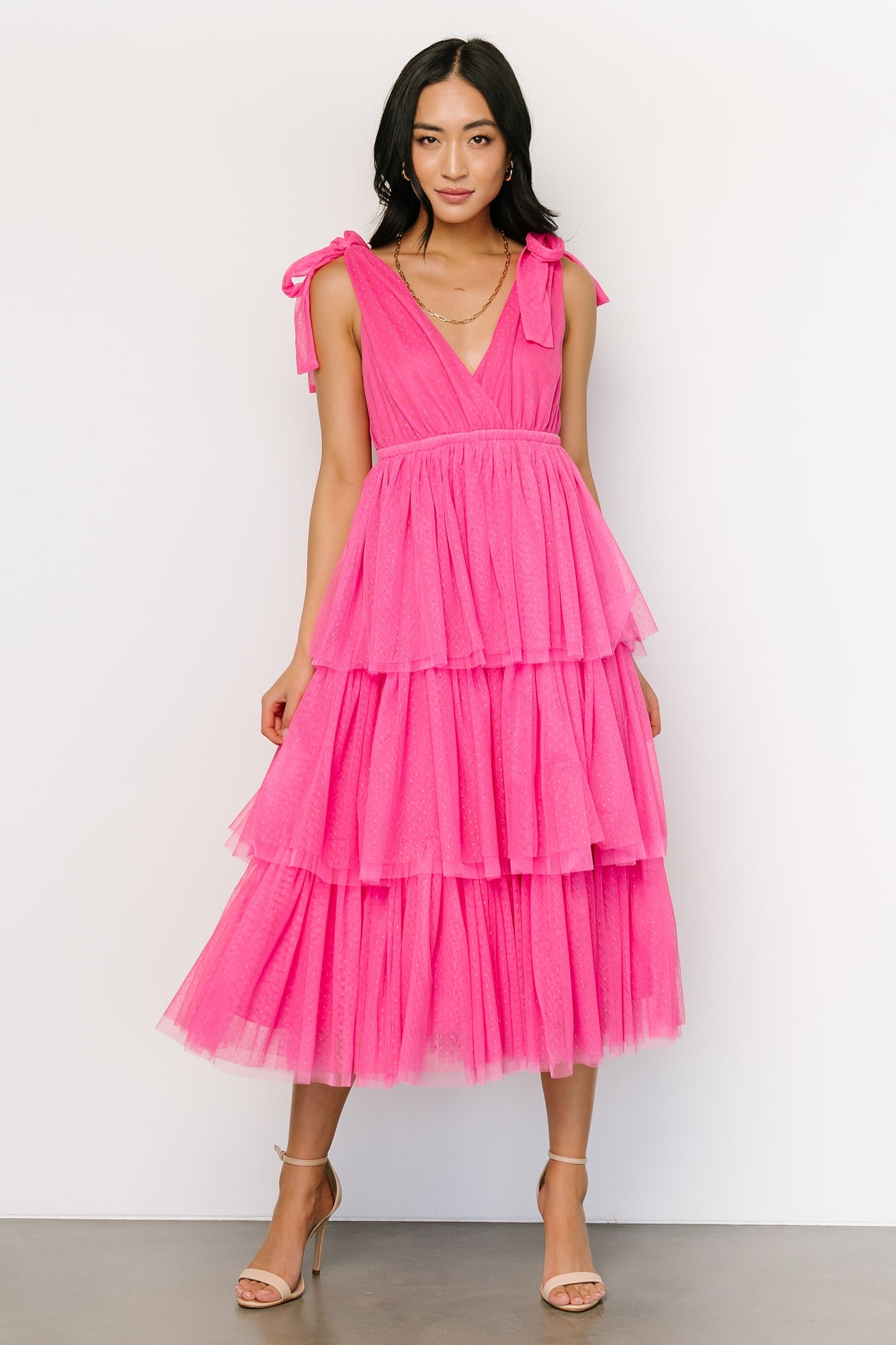 Tessa Tiered Tulle Tank Dress | Hot Pink
