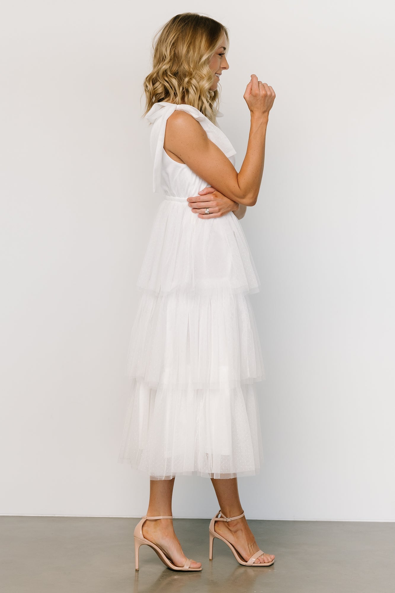 Tessa Tiered Tulle Tank Dress, White