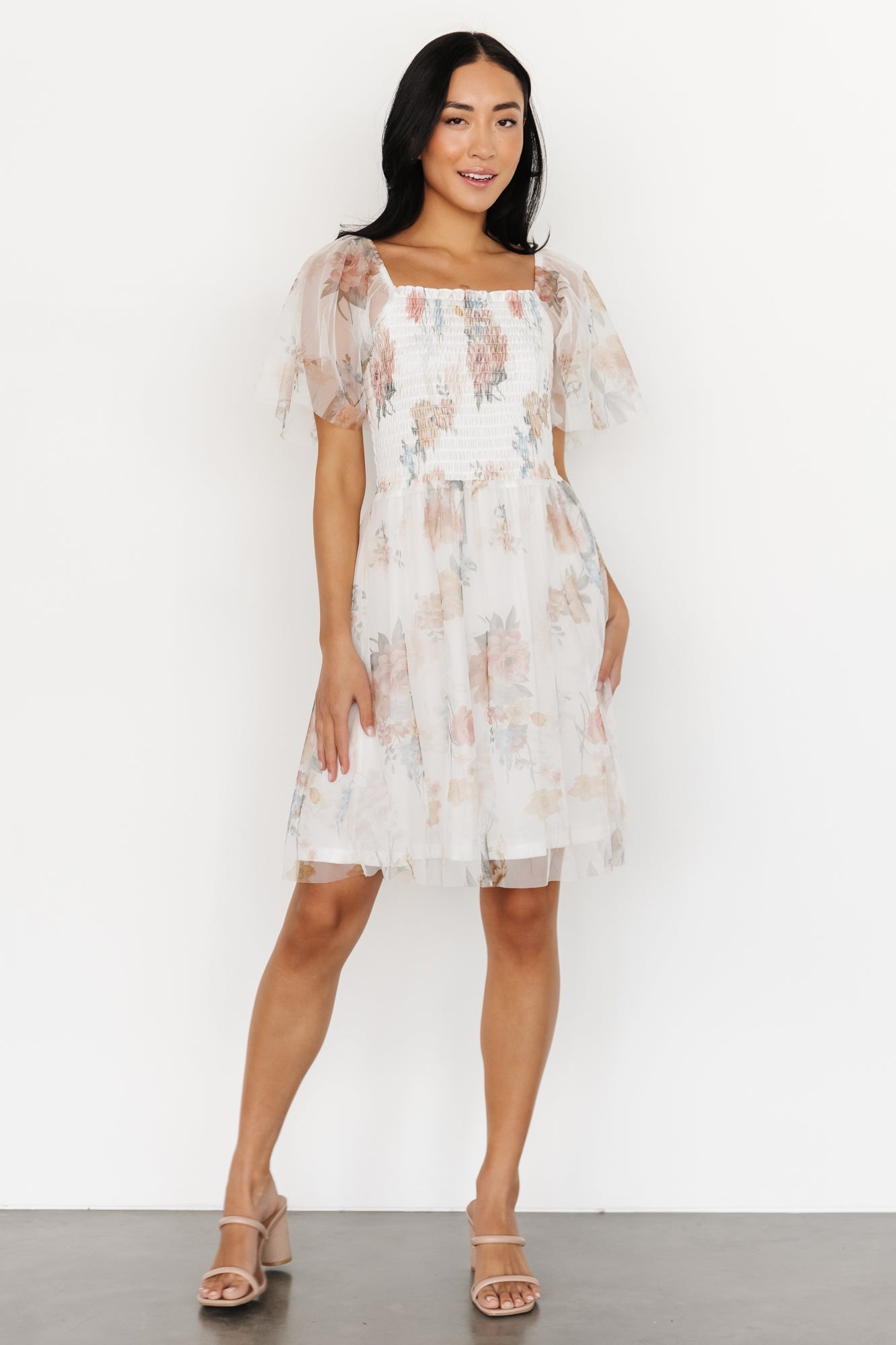 Tivoli Tulle Short Dress, White Multi