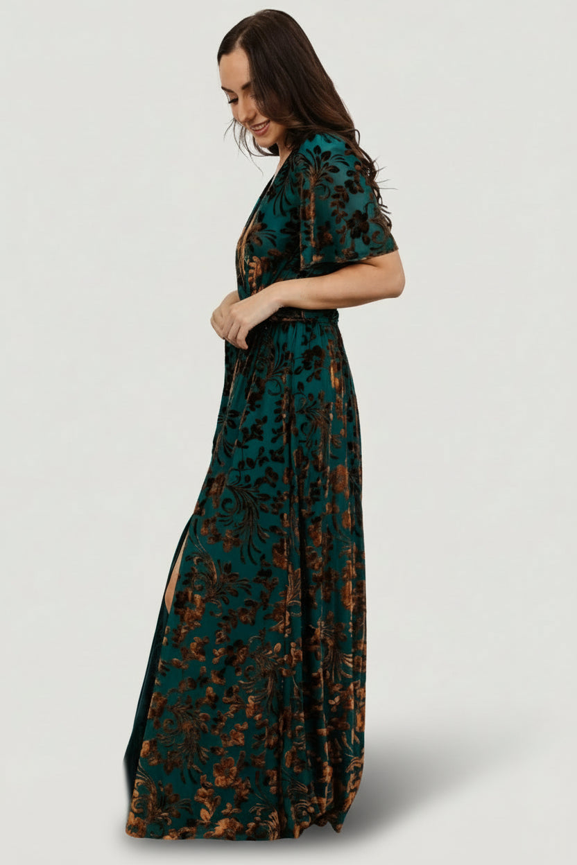 Uma Velvet Maxi Dress | Bronze + Jade - Baltic Born