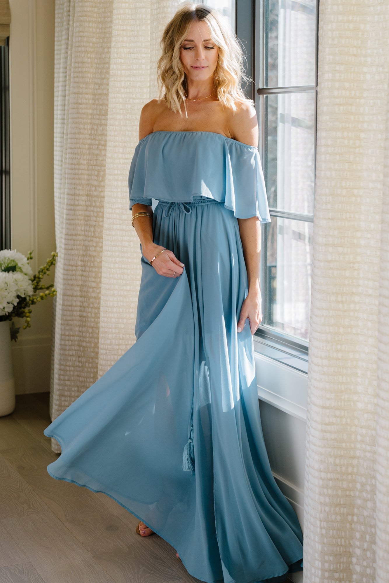 Off the shoulder maxi dress with sleeves Clearance
