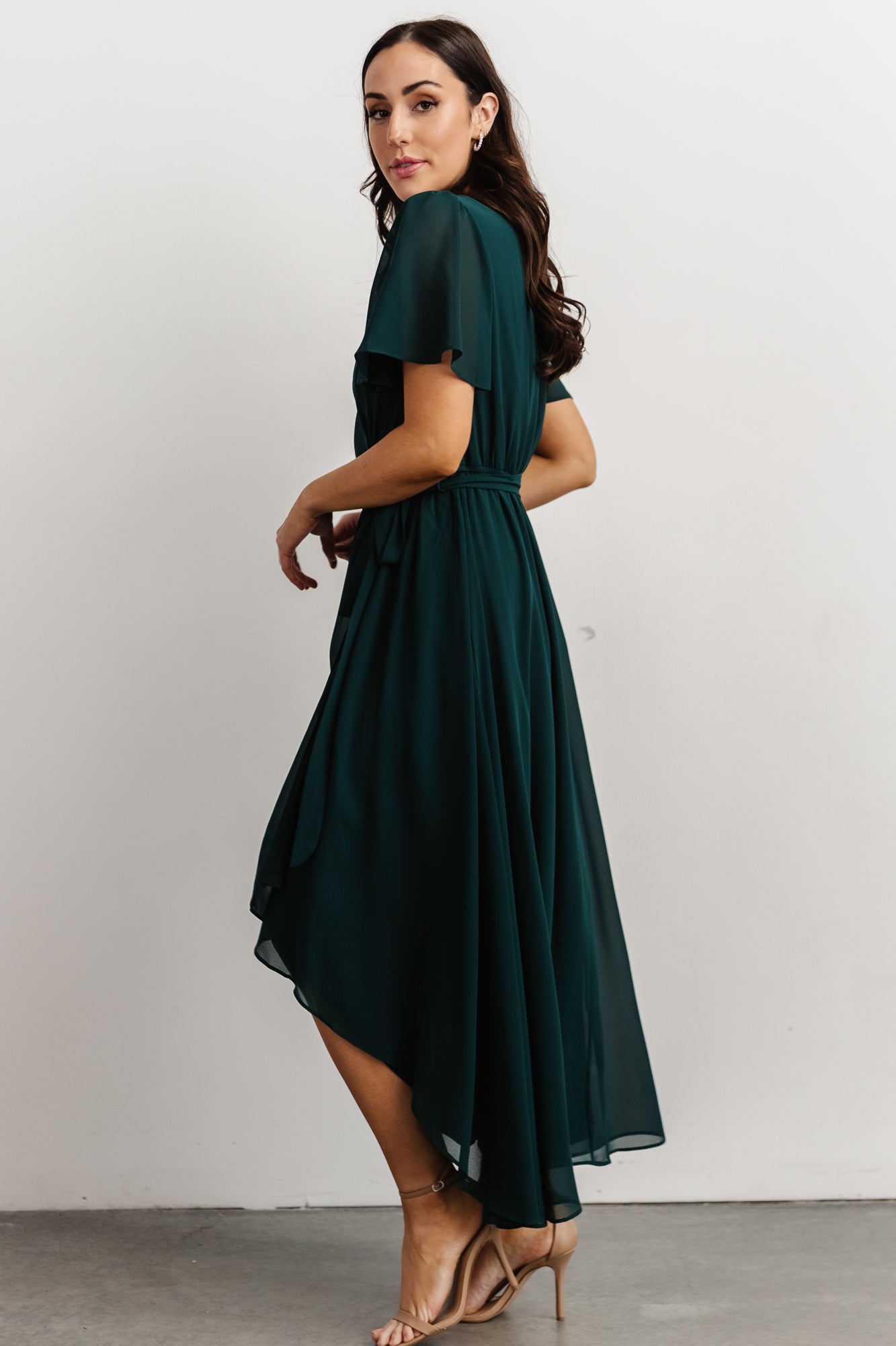 Krystal Satin Wrap Gown, Green