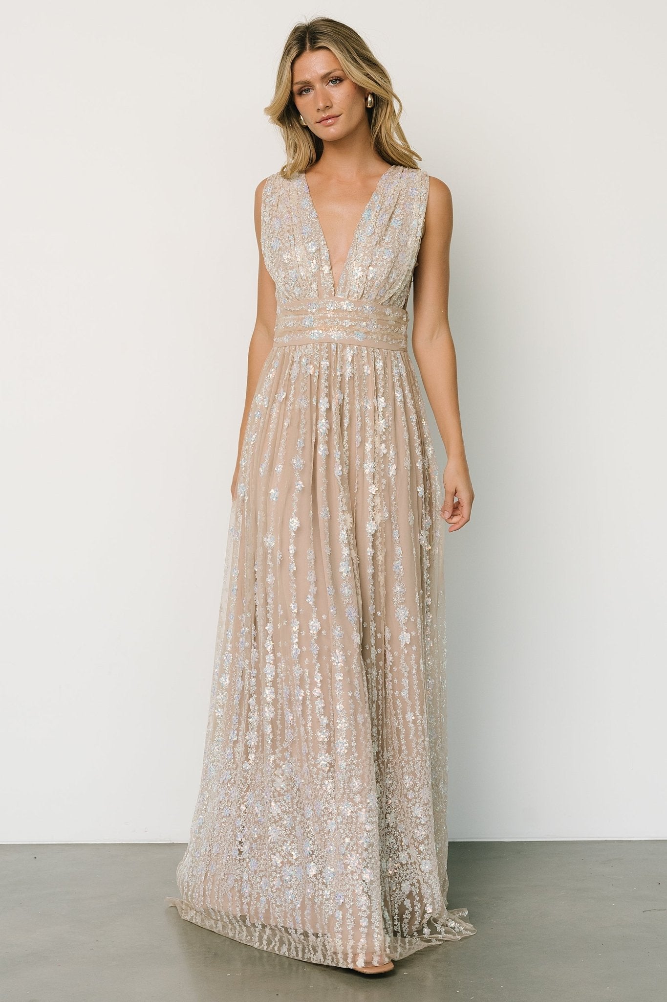 Yvette Sequin Gown | Nude Champagne