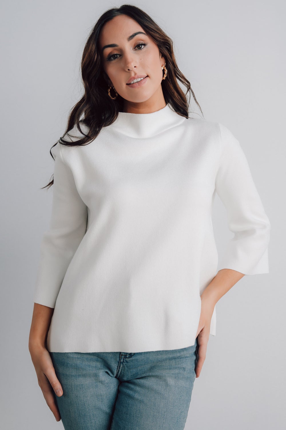 White turtleneck clearance with bell sleeves