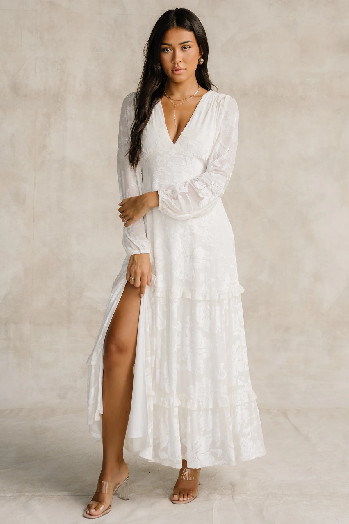 Liana Velvet Embossed Maxi Dress | Ivory