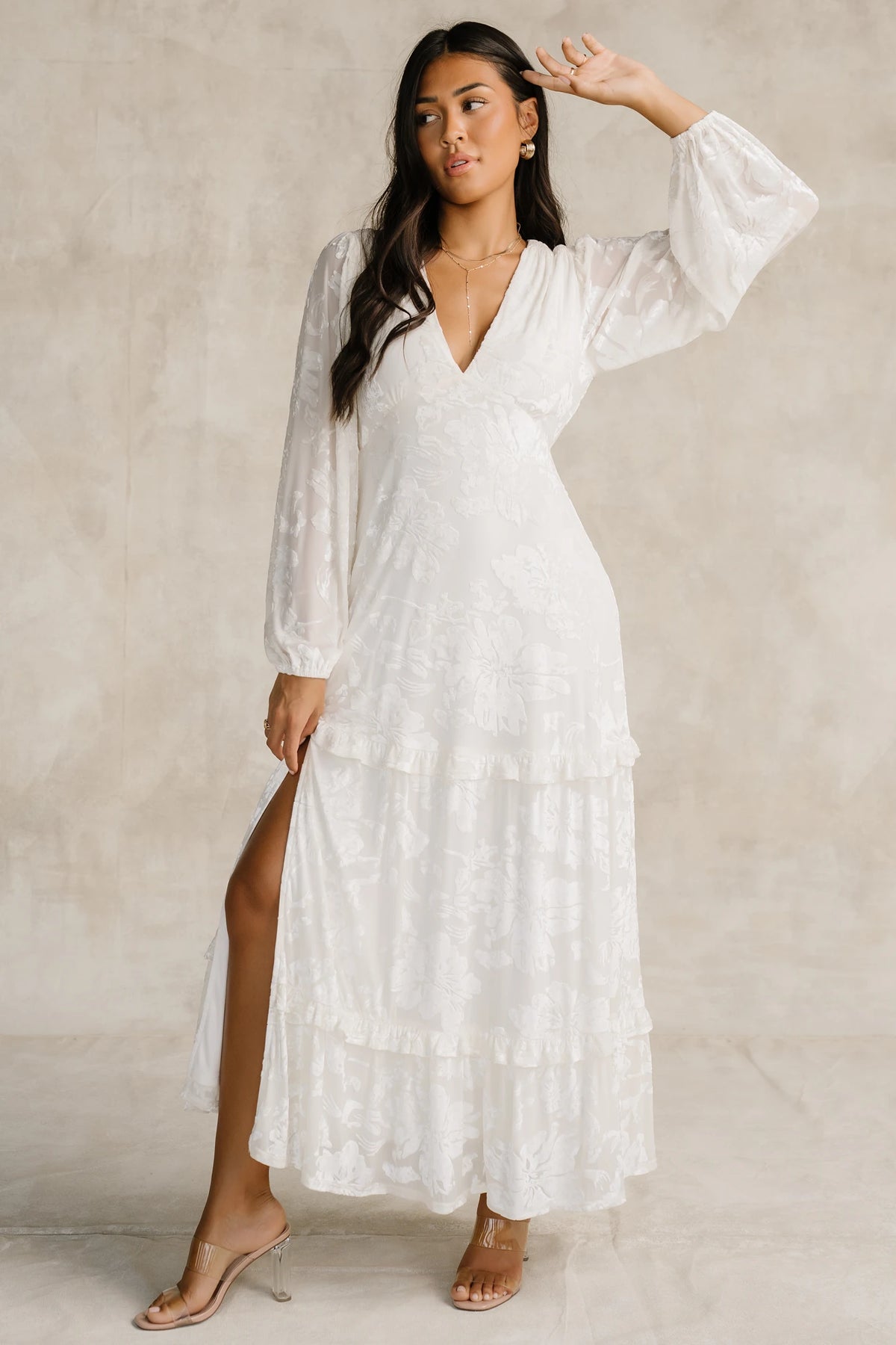 Liana Velvet Embossed Maxi Dress | Ivory