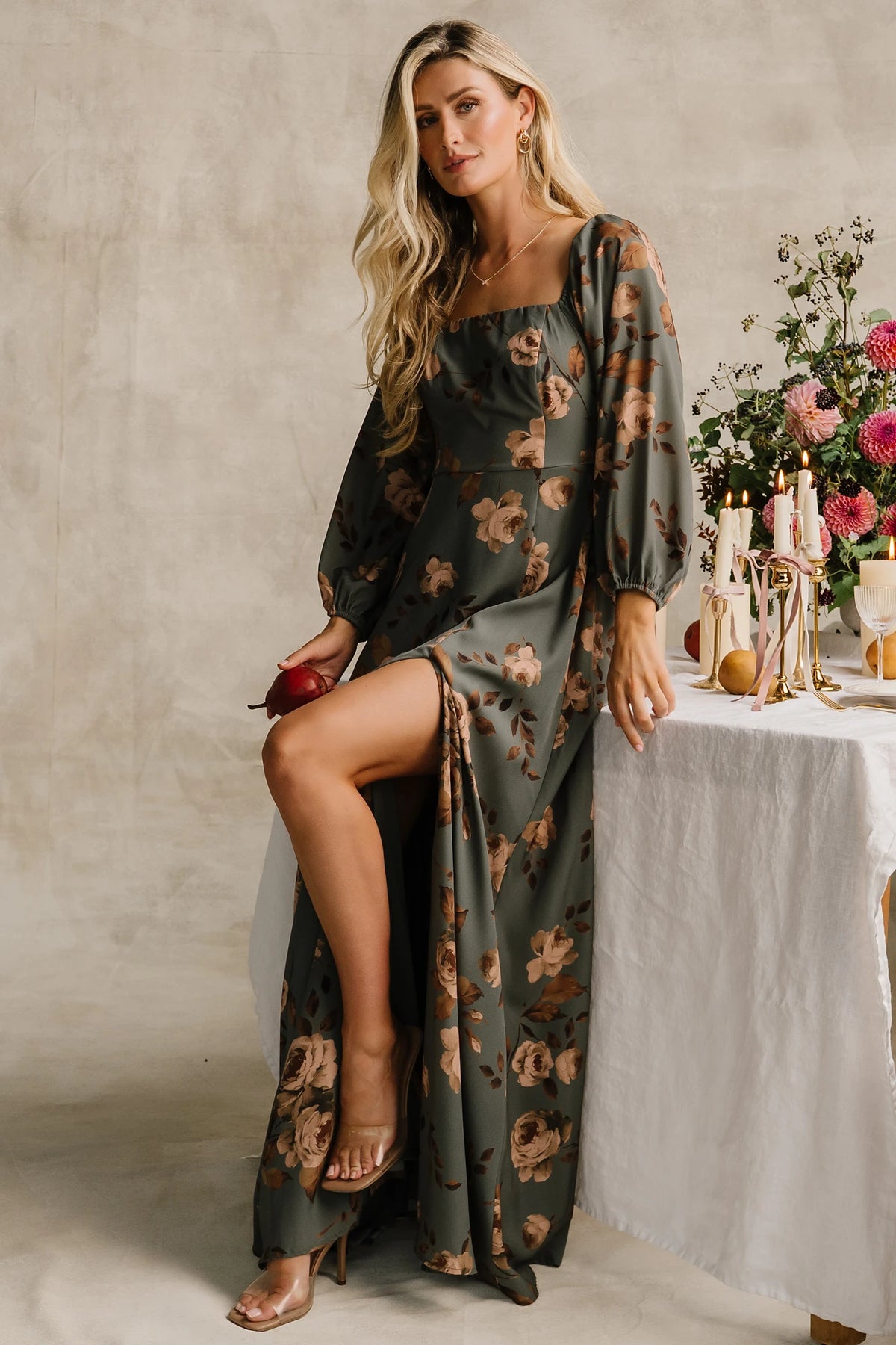 Cordelia Off Shoulder Maxi Dress | Dark Teal Floral