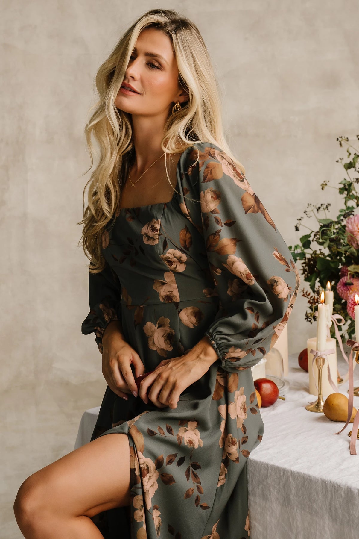 Cordelia Off Shoulder Maxi Dress | Dark Teal Floral