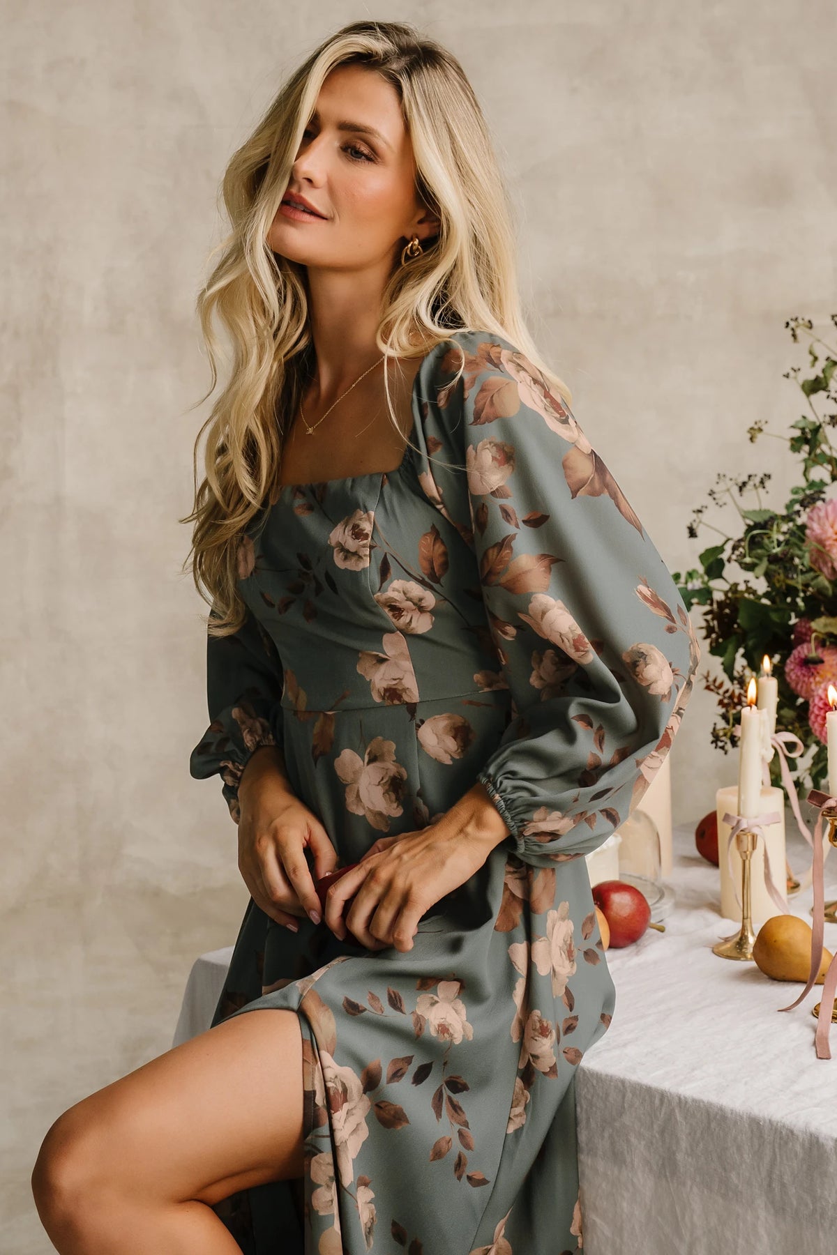 Cordelia Off Shoulder Maxi Dress | Dark Teal Floral
