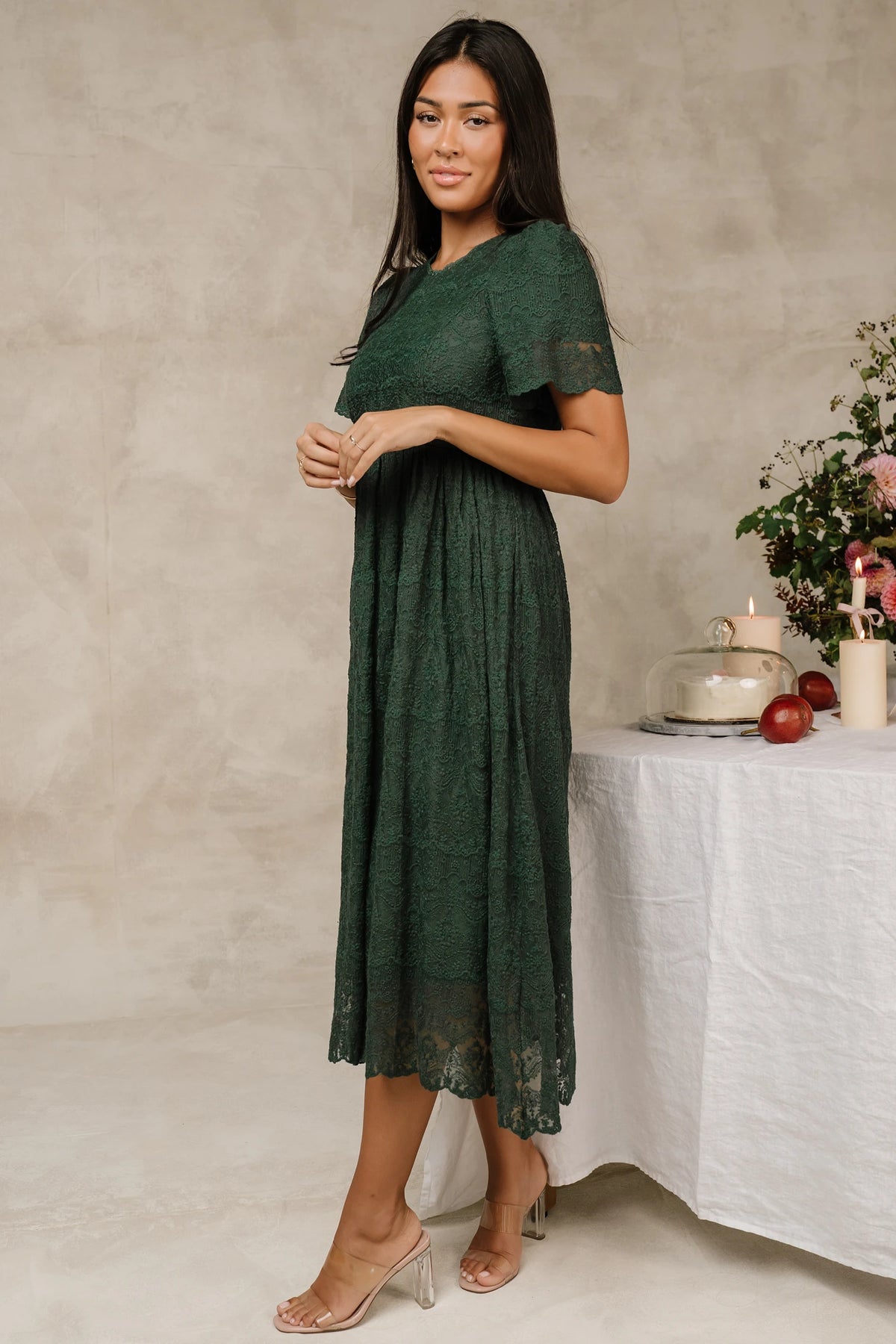 Yvaine Lace Midi Dress | Emerald