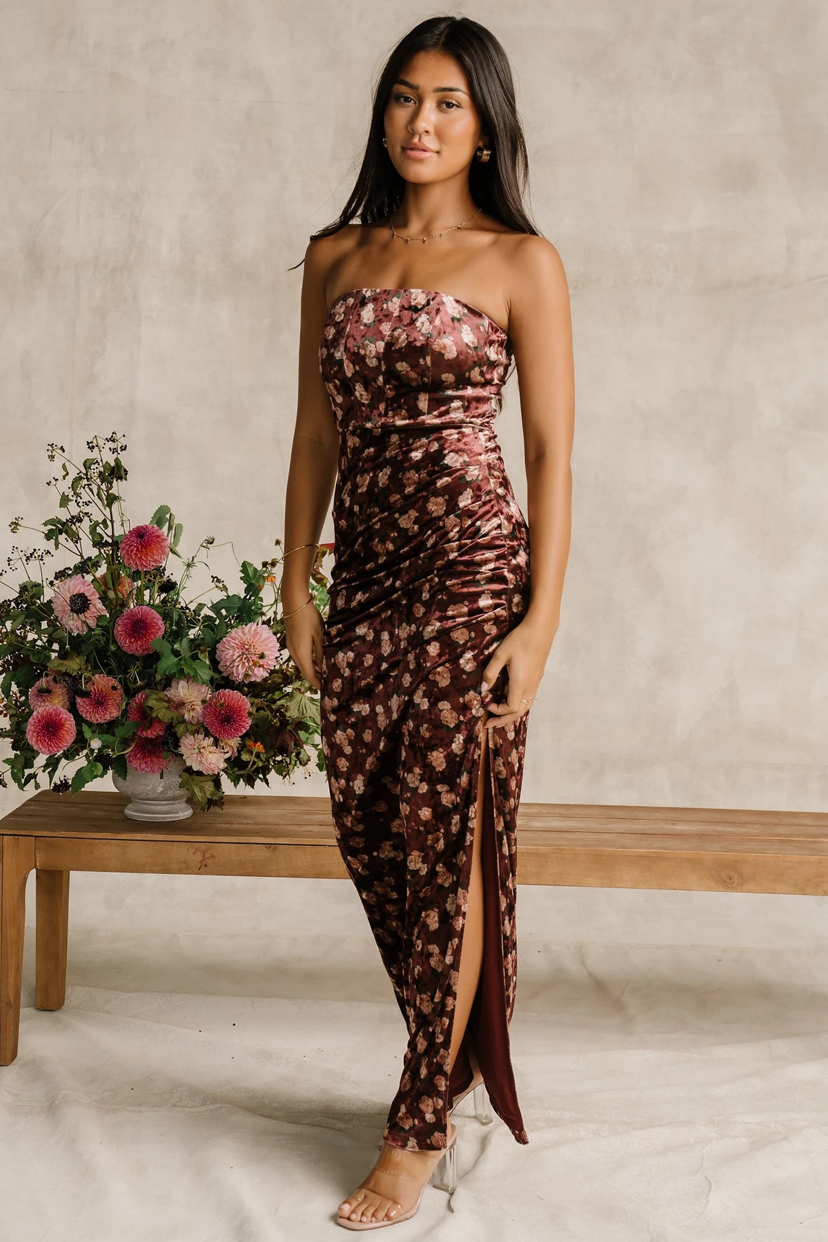 Philippa Velvet Maxi Dress | Berry Floral