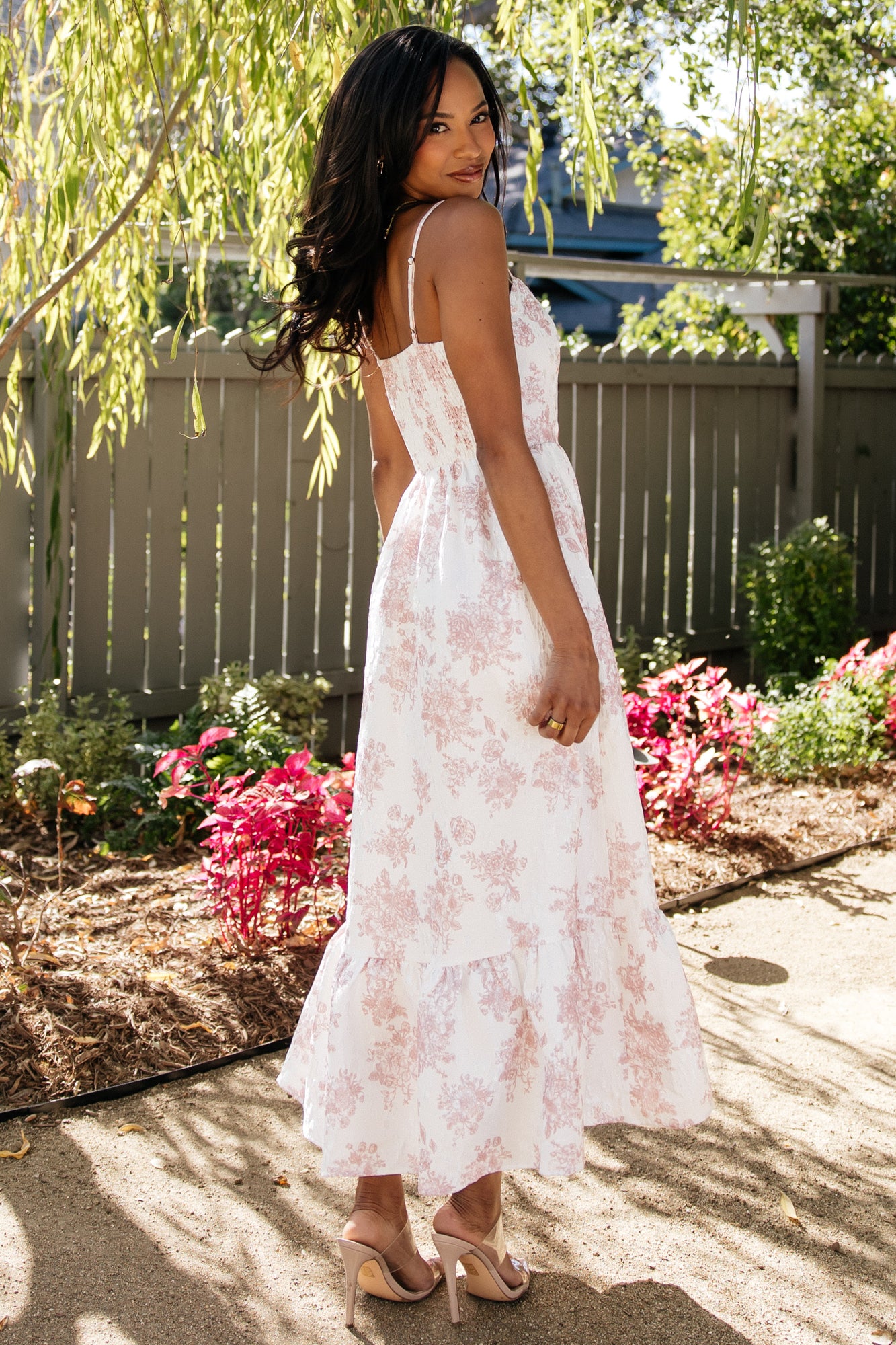 Cherie Jacquard Dress | Off White + Pink Floral