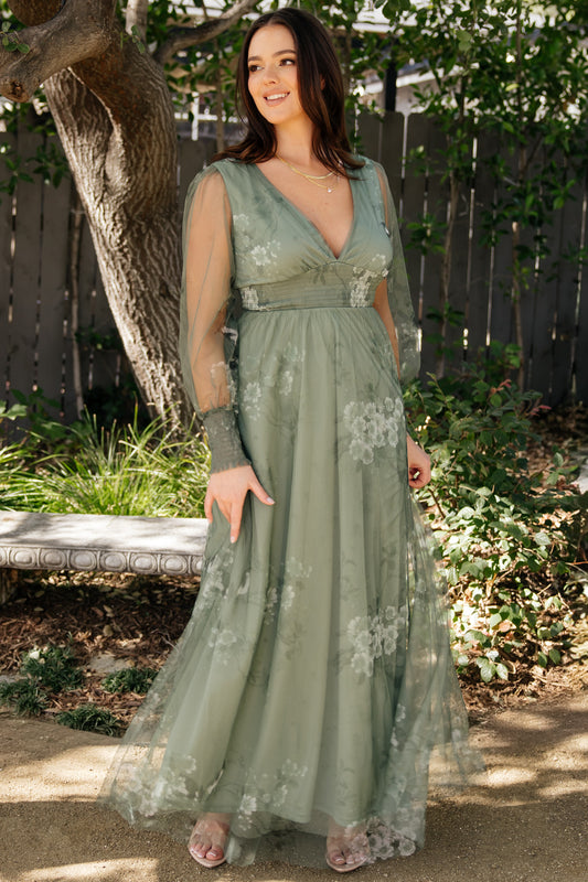Layla Tulle Maxi Dress | Dusty Green Floral