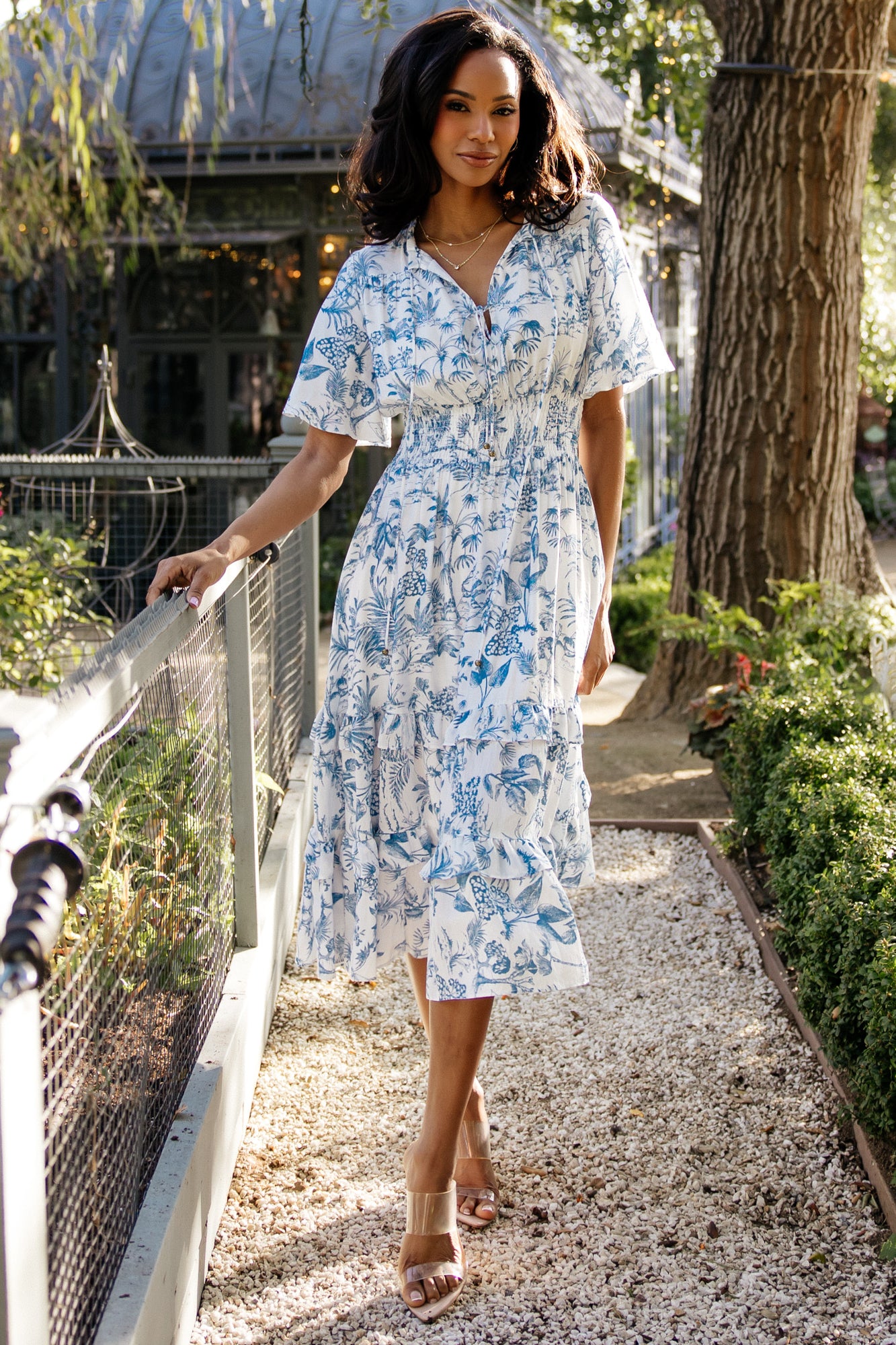 Willow Boho Midi Dress | White + Blue