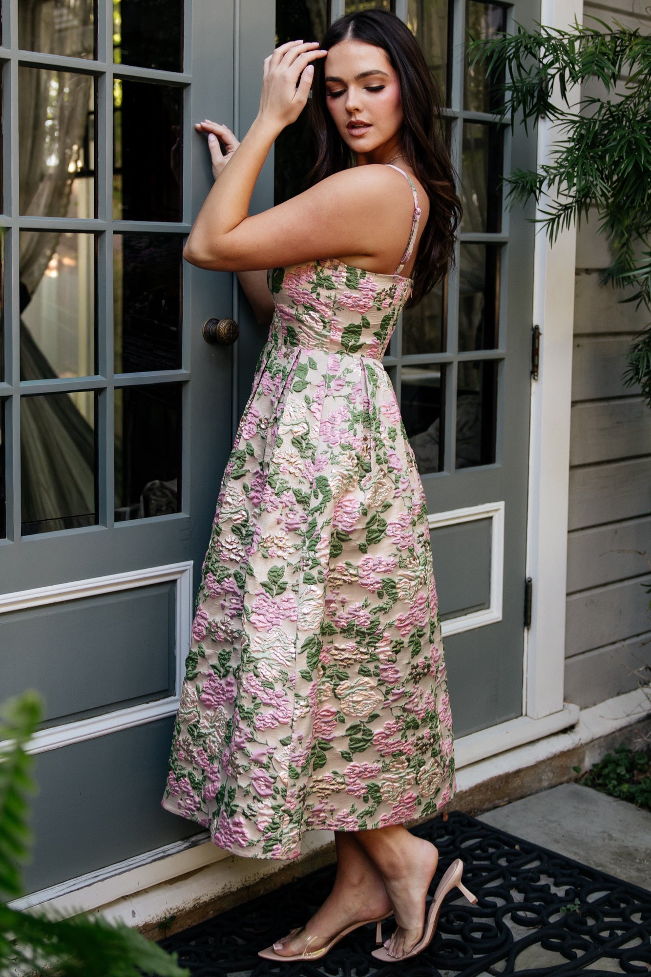 Antoinette Embossed Midi Dress | Champagne Multi Floral Antoinette Embossed Midi Dress | Champagne Multi Floral