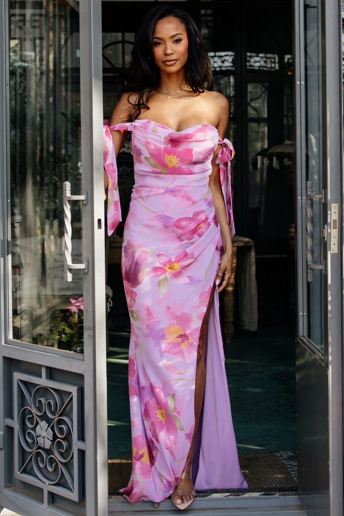 Baltic Born Womens Allegra Off Shoulder Maxi Dress | Lavender Floral