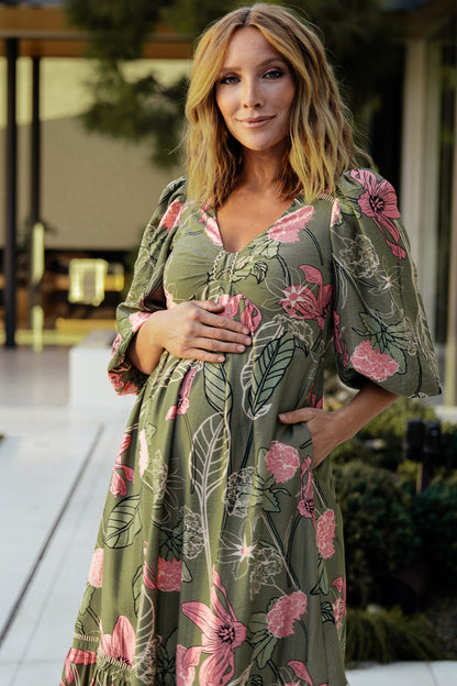 Lonna Dress | Olive + Fuschia Floral