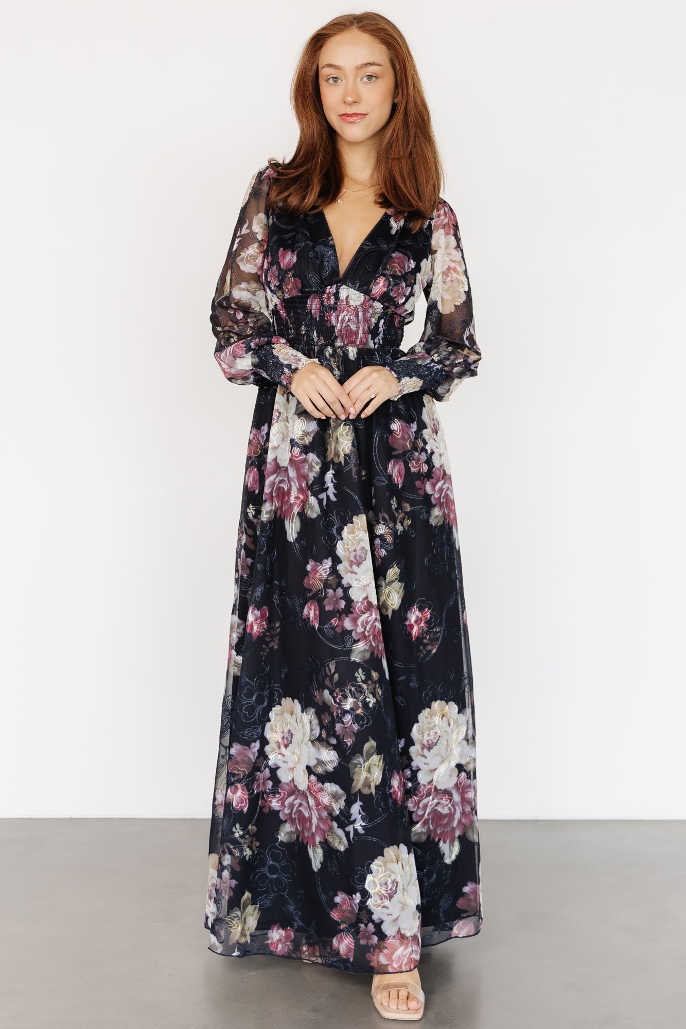 Jolie Embroidered Tulle Dress | Midnight + Mauve Floral