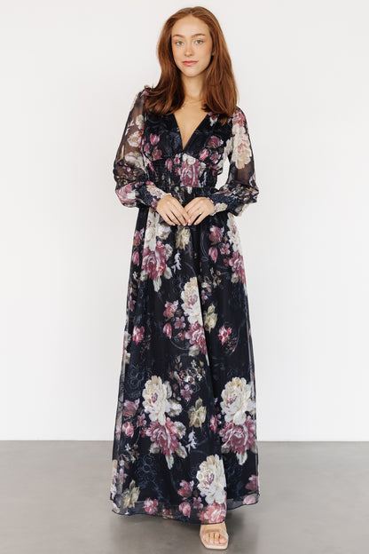 Jolie Embroidered Tulle Dress | Midnight + Mauve Floral