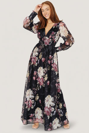 Jolie Embroidered Tulle Dress | Midnight + Mauve Floral