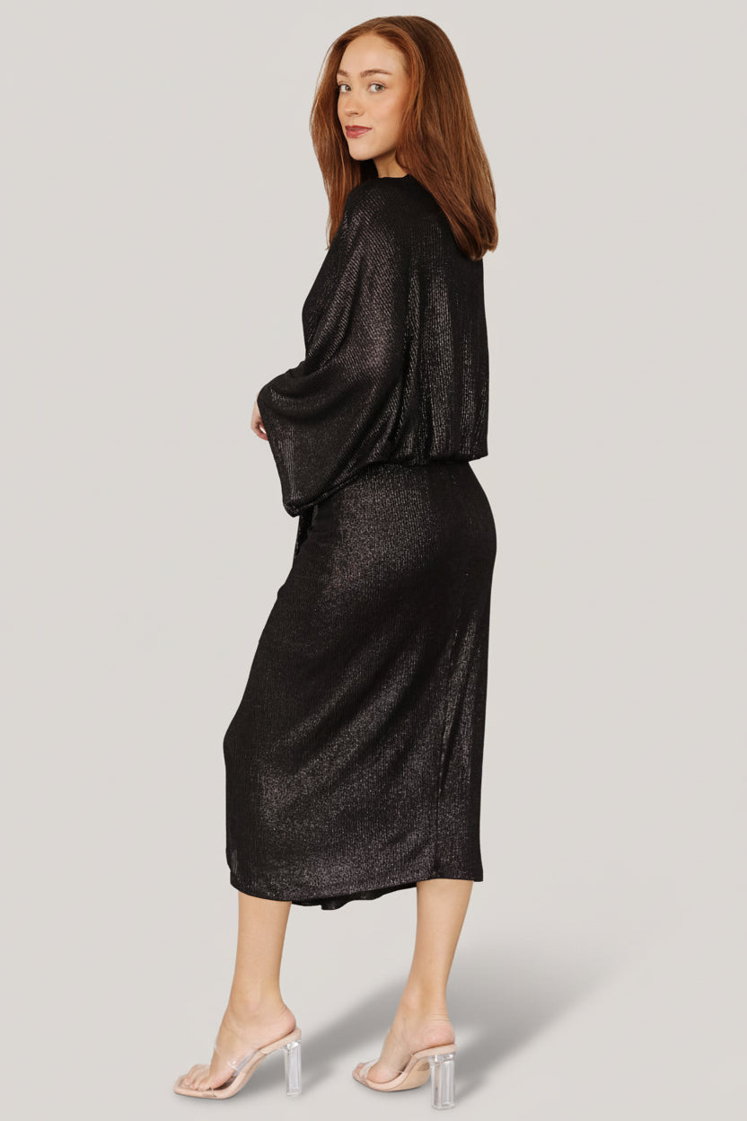 Ciara Ruched Midi Dress Black Metallic | Baltic Born S Ciara Ruched Midi Dress Black Metallic | Baltic Born S