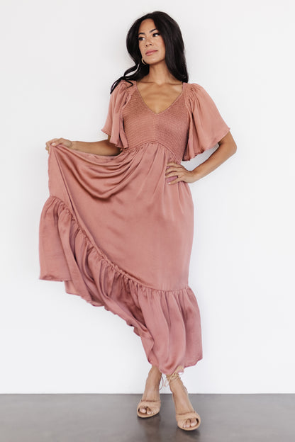 Lovell Smocked Midi Dress | Dark Mauve