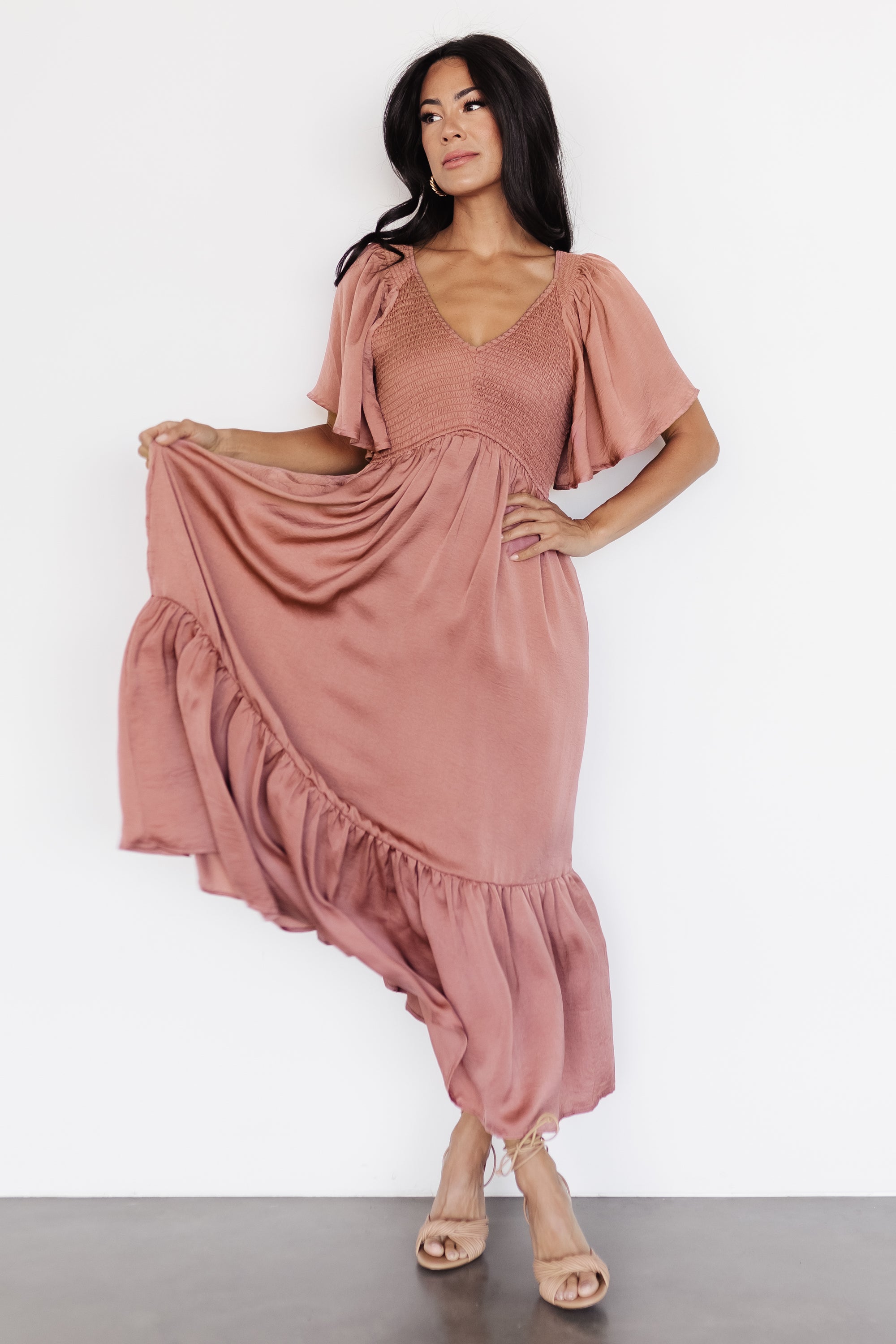 EMBROIDERED SMOCKED MIDI DRESS main image 0