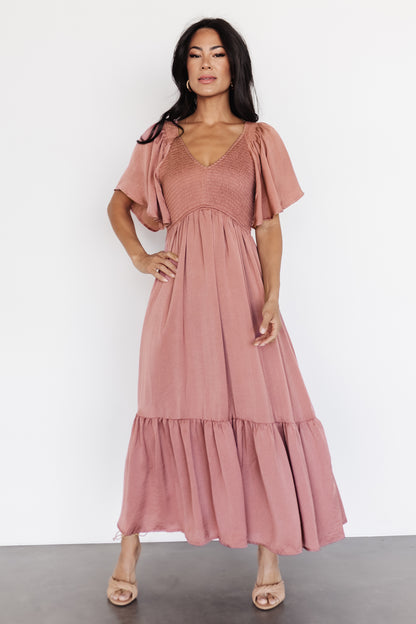 Lovell Smocked Midi Dress | Dark Mauve