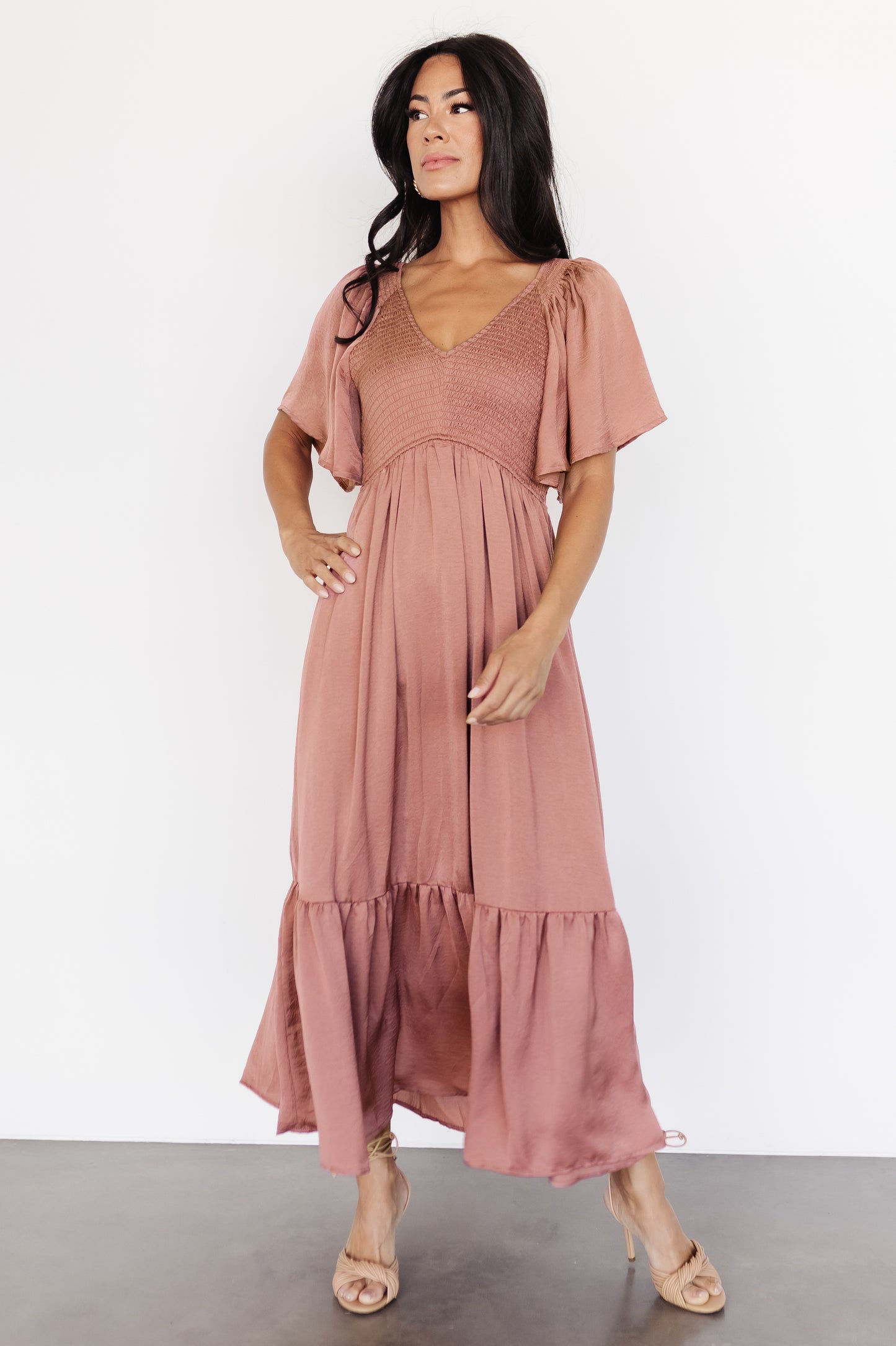 Lovell Smocked Midi Dress | Dark Mauve