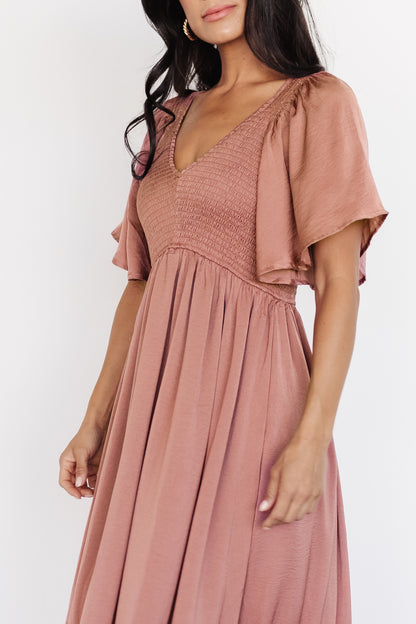 Lovell Smocked Midi Dress | Dark Mauve