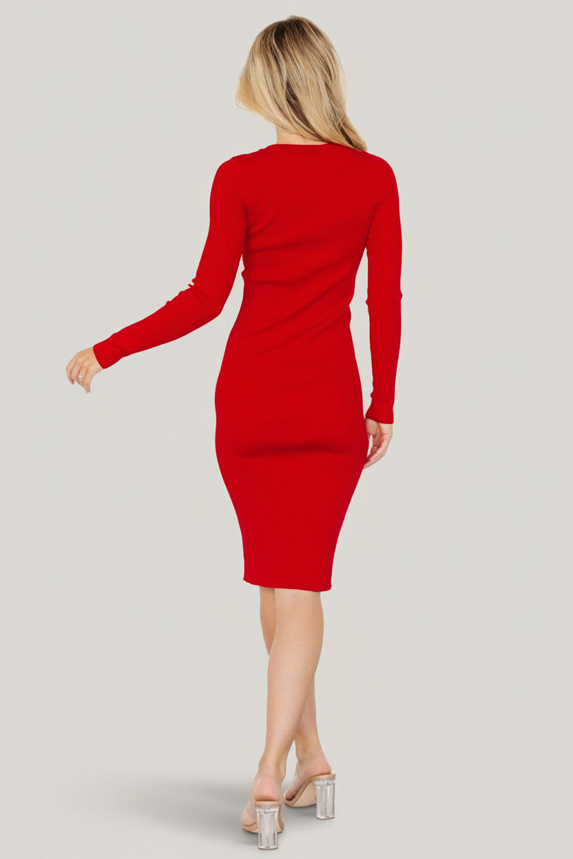 Baltic Born Womens Mavis Ribbed Midi Dress | Red | Size: Large Baltic Born Womens Mavis Ribbed Midi Dress | Red | Size: Large