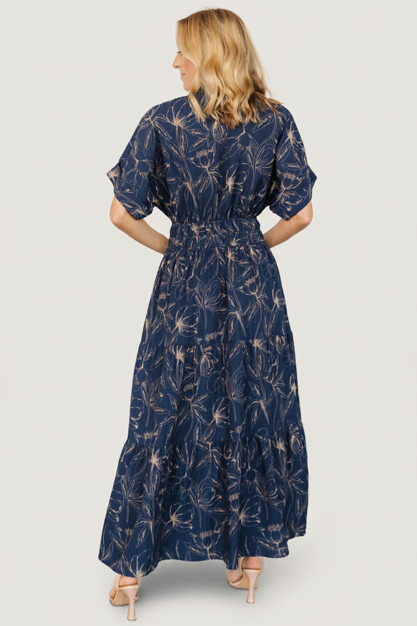 Hedda Tiered Maxi Dress | Deep Blue + Natural Floral