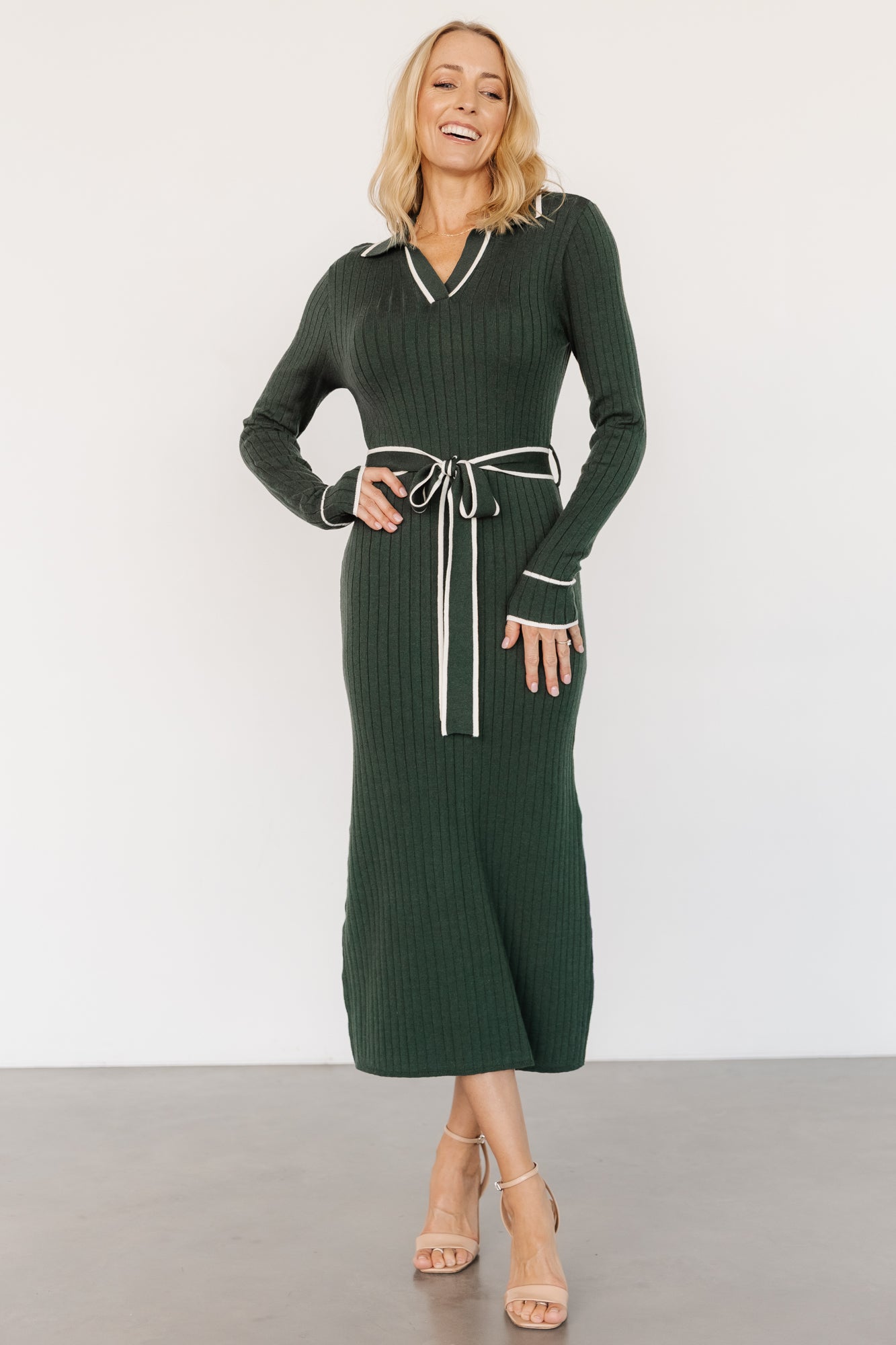 Lark Ribbed Sweater Dress - Midi, Green
