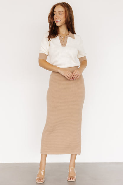 Gwendolyn Collared Midi Dress | Taupe + Off White