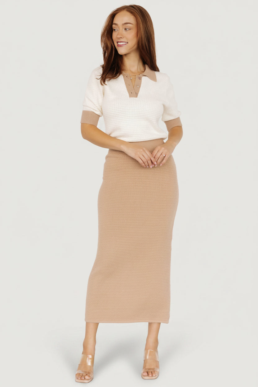Gwendolyn Collared Midi Dress | Taupe + Off White