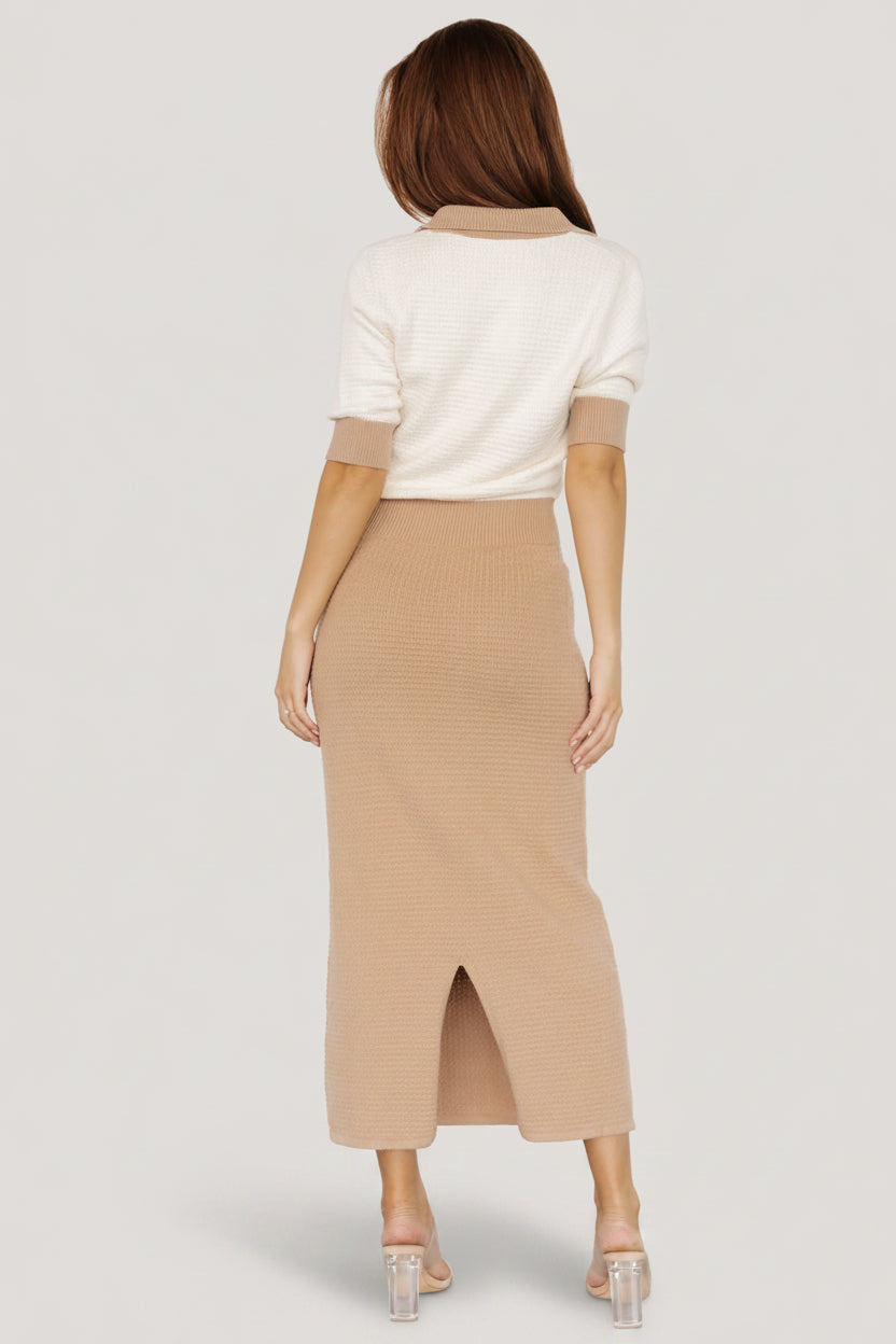 Gwendolyn Collared Midi Dress | Taupe + Off White