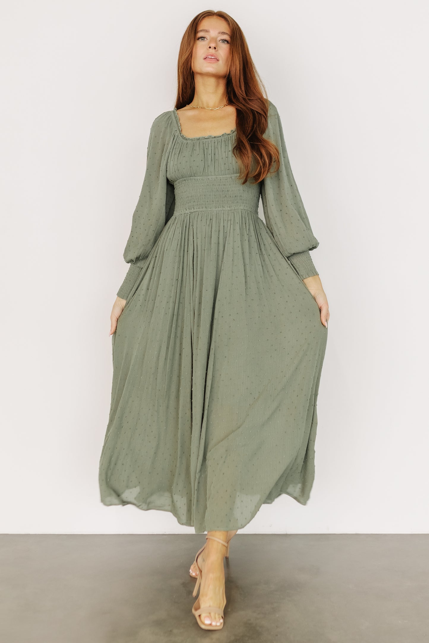 Renata Dot Maxi Dress | Dusty Olive