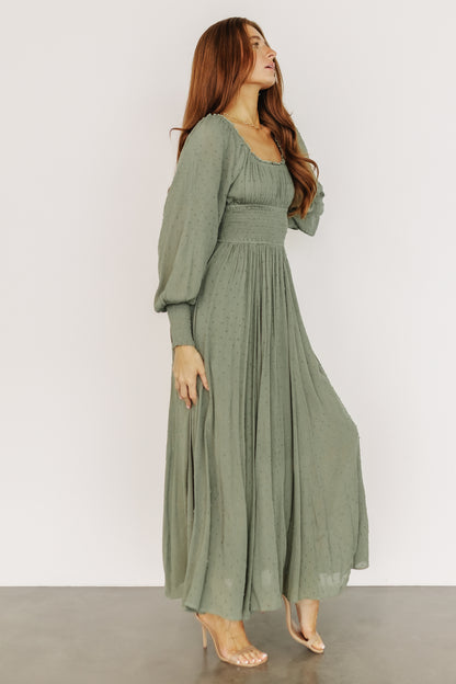 Renata Dot Maxi Dress | Dusty Olive